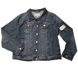TIME & TRU Jean Jacket Stretch Denim Women's Medium (8-10) Blue Medium‎ Wash NWT